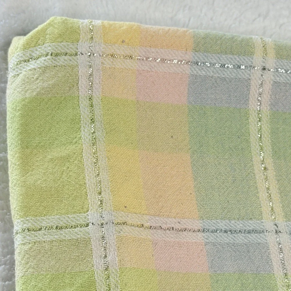 VTG Trends Collections Tablecloth 44x62 Pastel Plaid Cotton Lurex Metallic